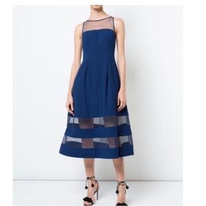 Aidan mattox mesh fit and flare navy dress